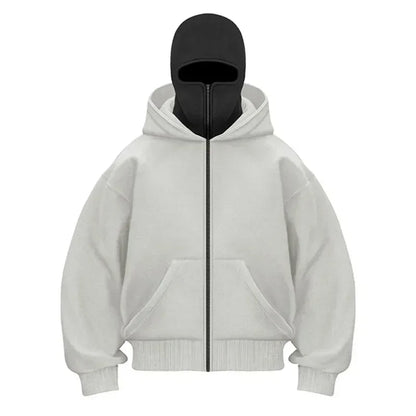 Men and women Balaclava Y2K Gothic Harajuku winter Warm new item double hooded sweatshirt men's hooded mask zipper sports Jacket