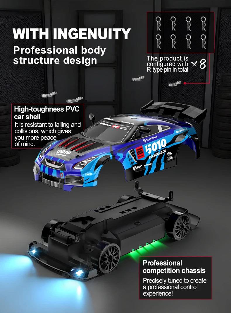 1/24 Remote Control Four-wheel Drive Drift Sports Car With LED Lights Racing High Speed Vehicle Kids Toys Multiplayer Game Gift