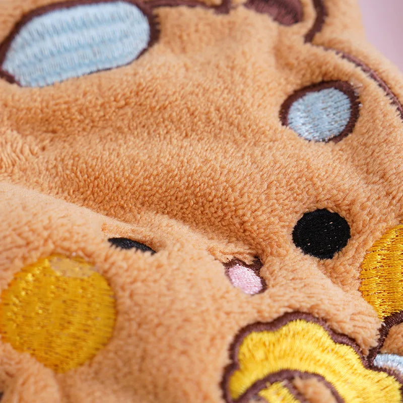 Kawaii Cartoon Bubu Dudu Hand Towel Double Layer Thick Absorbent Coral Fleece Hanging Towel Cute Cartoon Towel for Home Towel