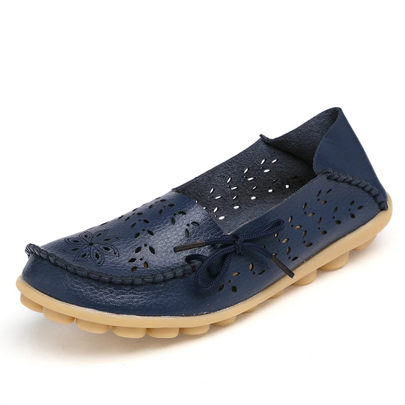 Women's Leather Ballet Flats — Hollow Slip-On Ballerina Shoes