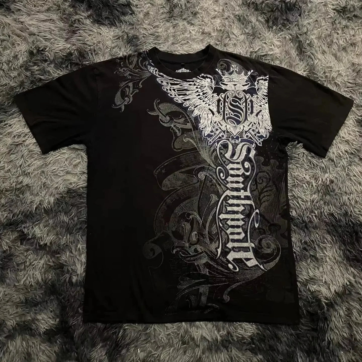 Motorcyc Classic Y2K Gothic Style Oversized T-Shirt round Neck Cotton High Street Tops for Men And Women