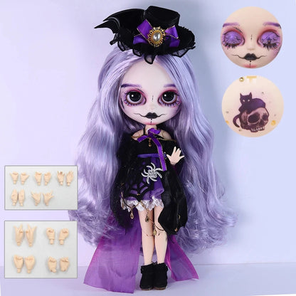 ICY DBS Blyth 1/6 doll hand painted makeup theme set skull face shell sleepy eyes long eyelashes bjd doll complete set sd