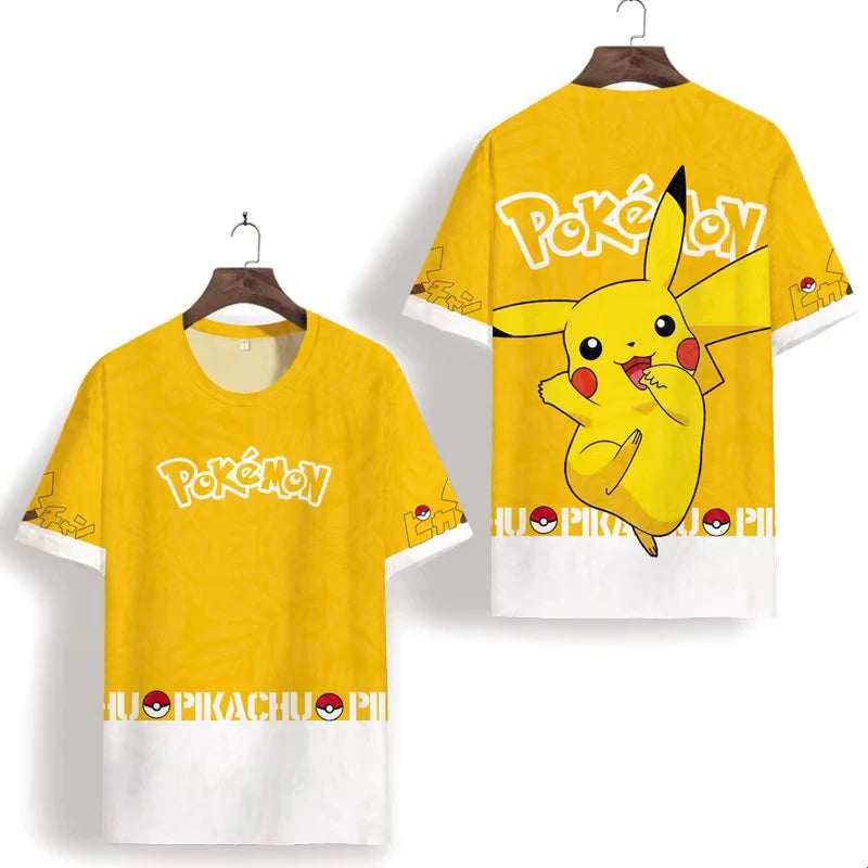 Hot Sale Bandai 2026 Anime Summer Pikachu Cartoon Printed Quick Drying Breathable Comfortable Parent Child Short Sleeve T-shirt