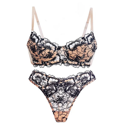 Women's Embroidered Lace Push-Up Bra Set