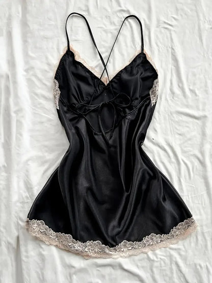 Off Shoulder Ultra Short Sexy Bras Pajamas Home Dresses Night Shirts Sexi Women's Nightgown Silk Lingerie See Through Dress