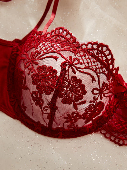 Women's Satin Floral Embroidered Lingerie Set