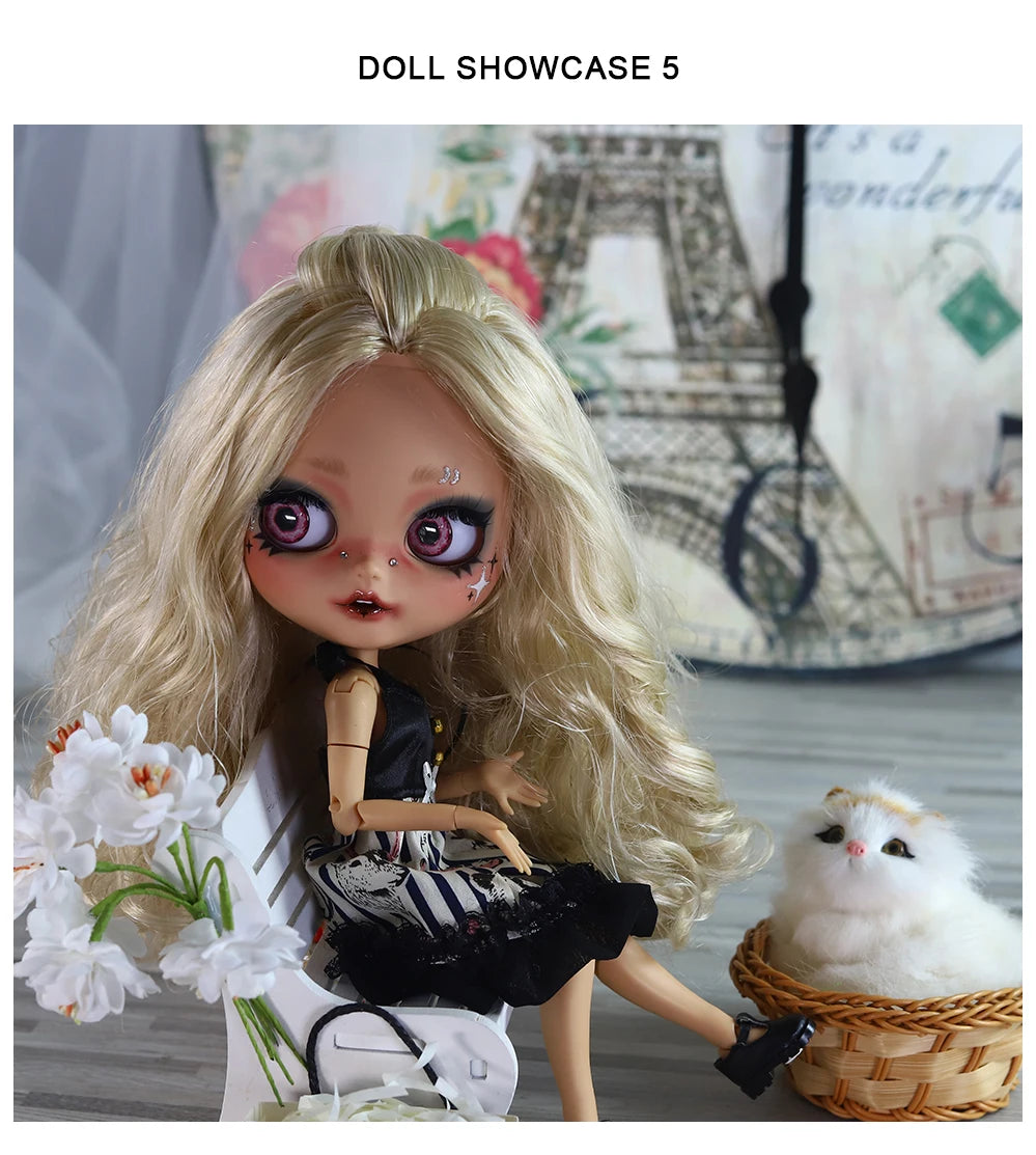 ICY DBS Blyth 1/6 Doll Hand Painted Set Tan Skin Long Eyelash Sleeping Doll Set SD