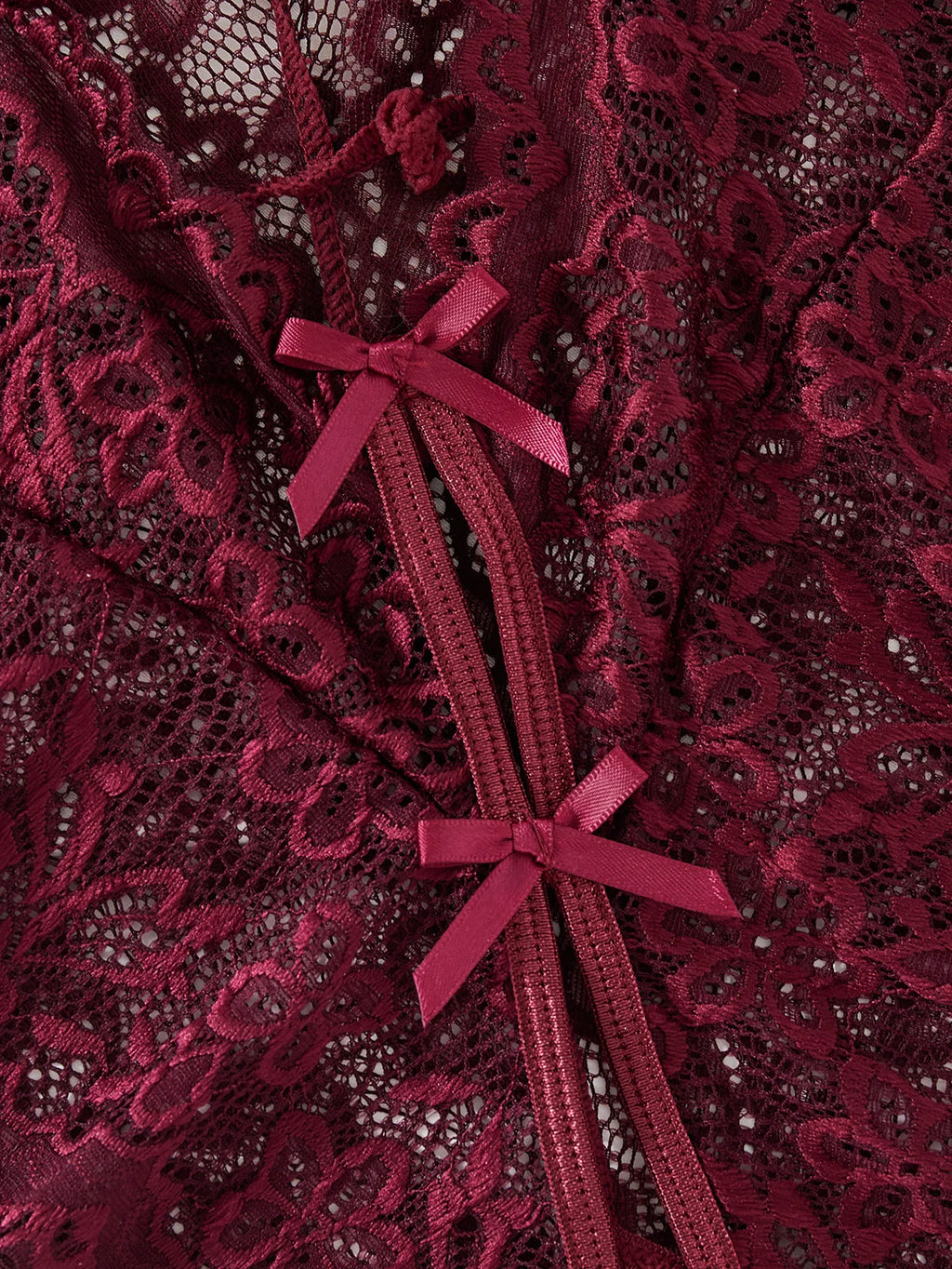 Burgundy Floral Lace Deep-V Bodysuit