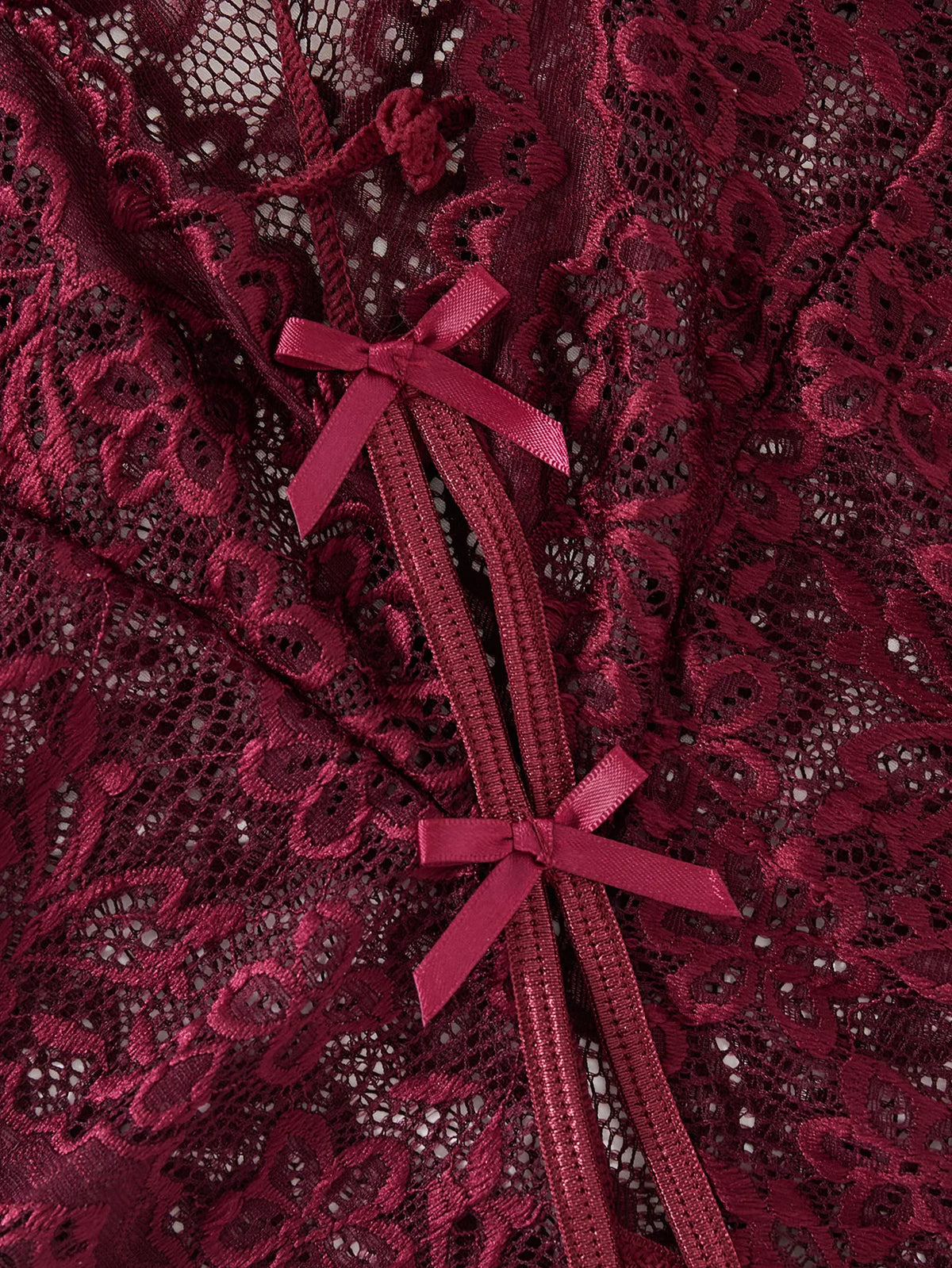 Burgundy Floral Lace Deep-V Bodysuit