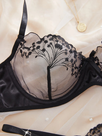 Women's Floral Lace Bustier Lingerie Set