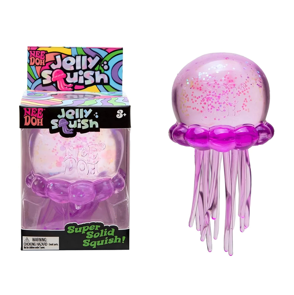 Schylling Nee Doh Jellyfish & Cube Squish Toy, Soft Jelly Squeeze Stress Relief Fidget Toy, Sensory NeeDoh for Kids & Adults