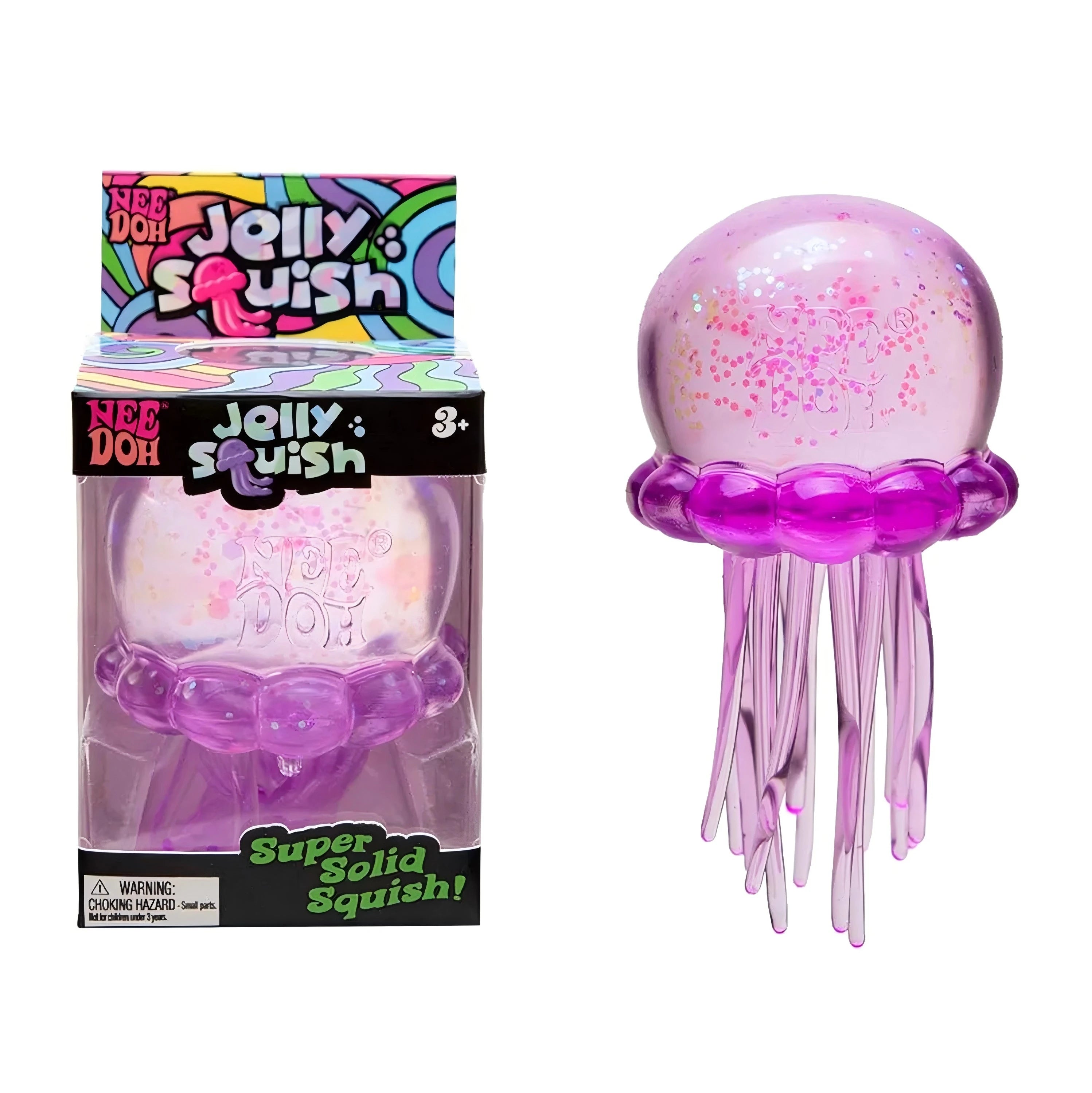 Schylling Nee Doh Jellyfish & Cube Squish Toy, Soft Jelly Squeeze Stress Relief Fidget Toy, Sensory NeeDoh for Kids & Adults