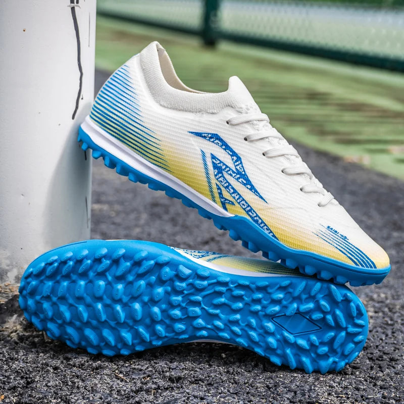 Men TF Turf Soccer Shoes Breathable PU Upper Anti‑Slip Rubber Outsole Light Footwear For Artificial Grass Training