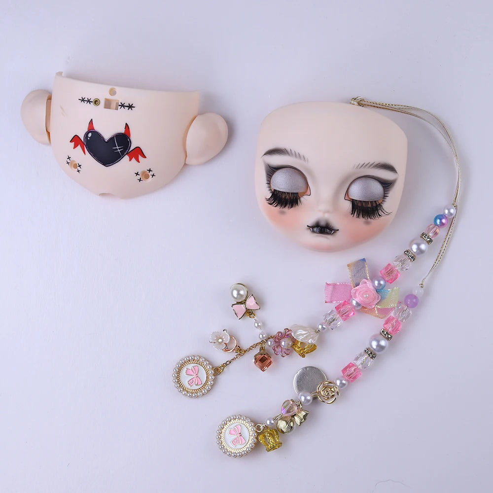 Blyth 1/6 doll hand drawn makeup face shell Blank Makeup DIY frosted face handmade