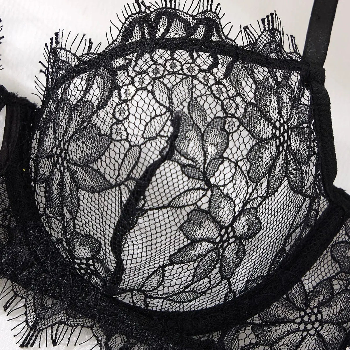 Women's Black Floral Lace Bra & Brief Set