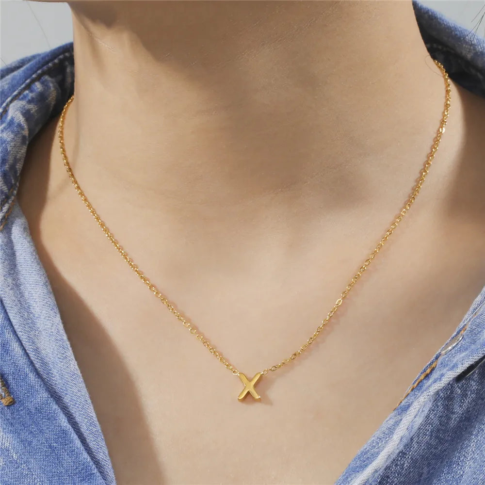 Cazador Minimalist Initial A-Z Letter Necklace for Women Alphabet Stainless Steel Choker Chains Jewelry Birthday Gift Wholesale