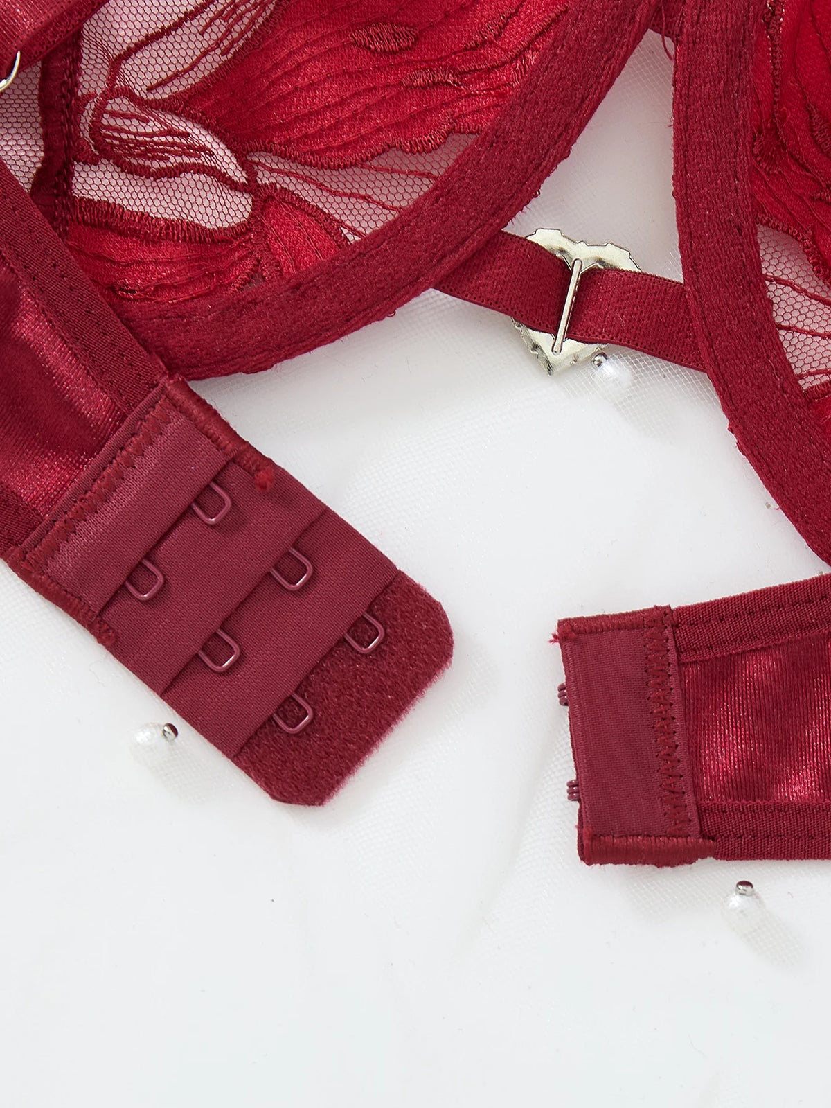 Wine Red Floral Embroidered Bra & Thong Set