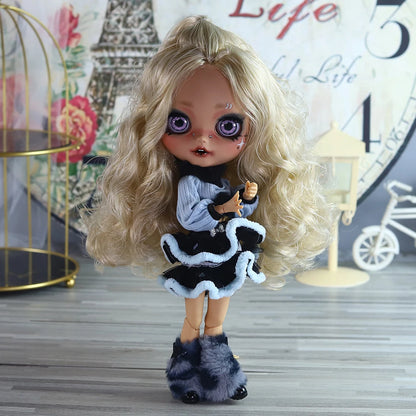 ICY DBS Blyth 1/6 Doll Hand Painted Set Tan Skin Long Eyelash Sleeping Doll Set SD