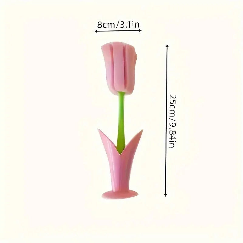 1pc Tulip Cup Brush with Detachable Sponge Head - Long Handle Bottle & Glass Cleaner, Durable Plastic, Ideal for Kitchen Use
