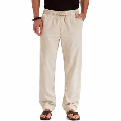 Men's Spring Summer New Cotton Linen Long Pants Vacation Hawaii Casual Trouser Straight Leg Lightweight Sweatpants