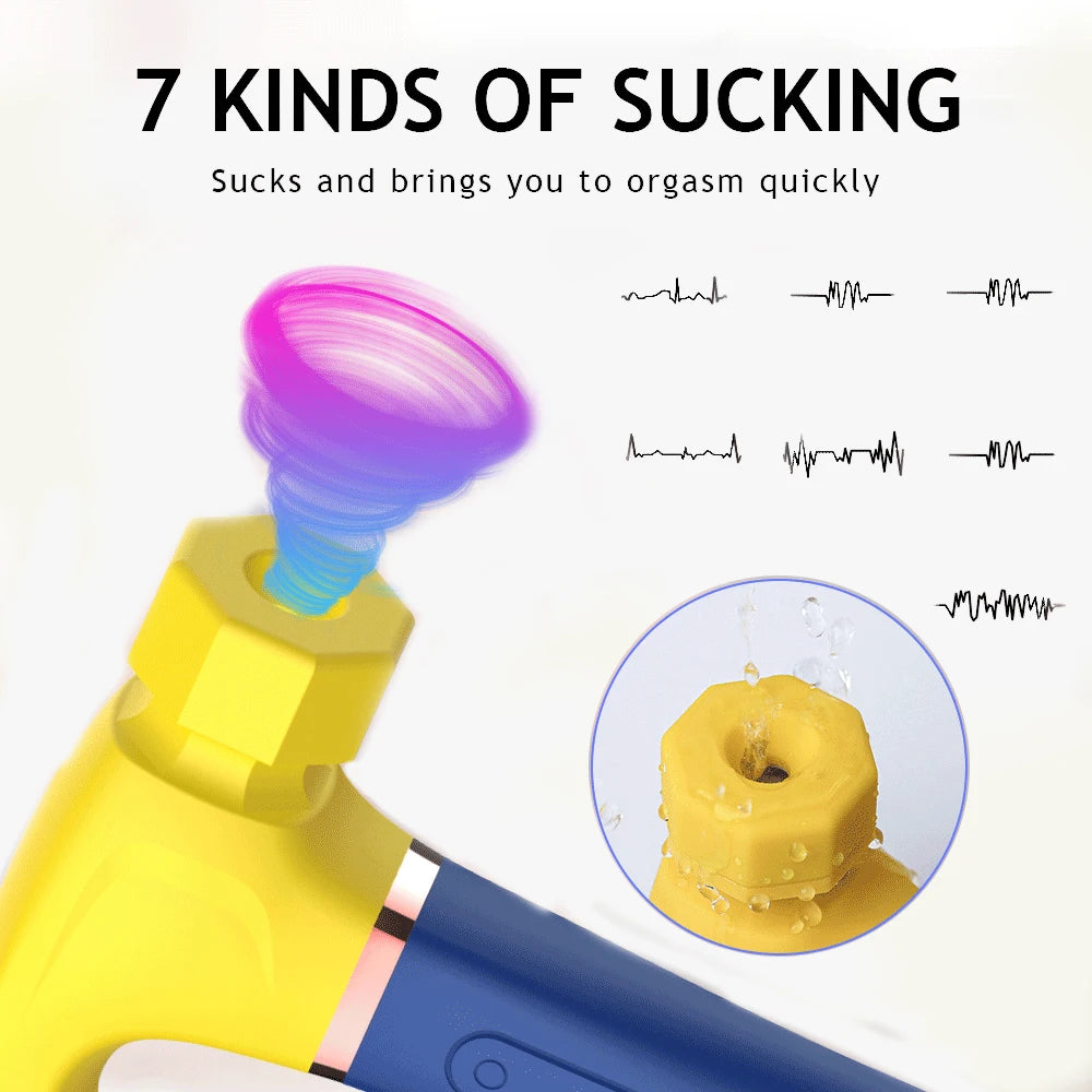 Women G Spot Vibrator 4 In 1 Magic Wand 7-Frequency Sucking Hammer Shape Rechargeable Sucker Vibration Sex Toy For Couple Adults