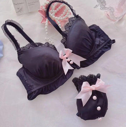 Women's Bow Color-Block Wireless Bra Set