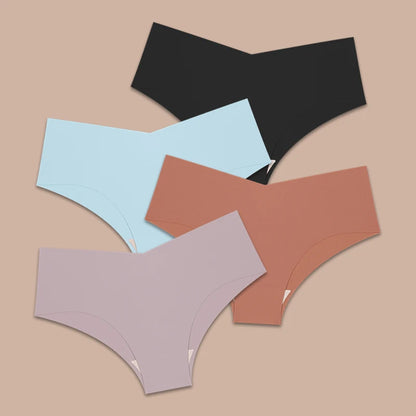 FINETOO 4pcs Seamless Ultra-thin Underwear Women's Panties Sexy V-Waist Breathable Briefs Female Silk Stretch Invisible Lingerie