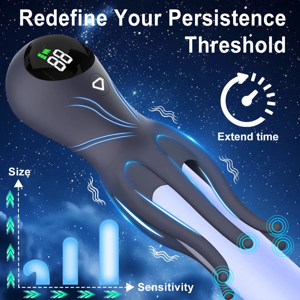 Electric Shock Male Vibrator Penis Glans Stimulator Strong Vibration Led Display Delay Training Exerciser Extender for Male Mas