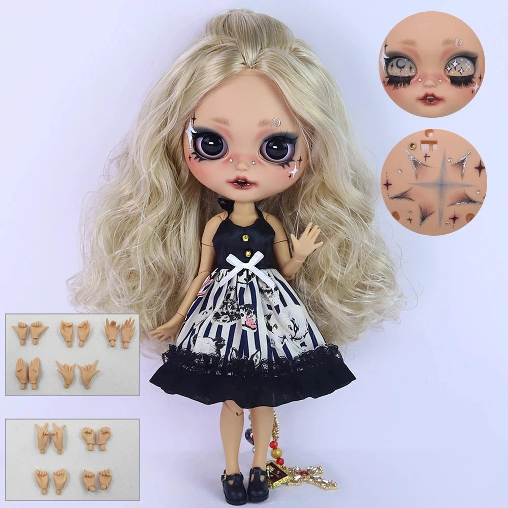 ICY DBS Blyth 1/6 Doll Hand Painted Set Tan Skin Long Eyelash Sleeping Doll Set SD