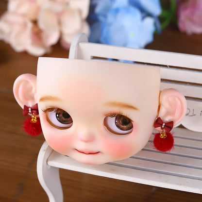 Blyth1/6 doll Hand-painted shell DIY makeup lip carving eyebrows handmade Ears