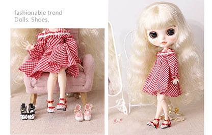 ICY DBS Blyth doll shoes polka dot elegant chunky heeled high heels toy gift