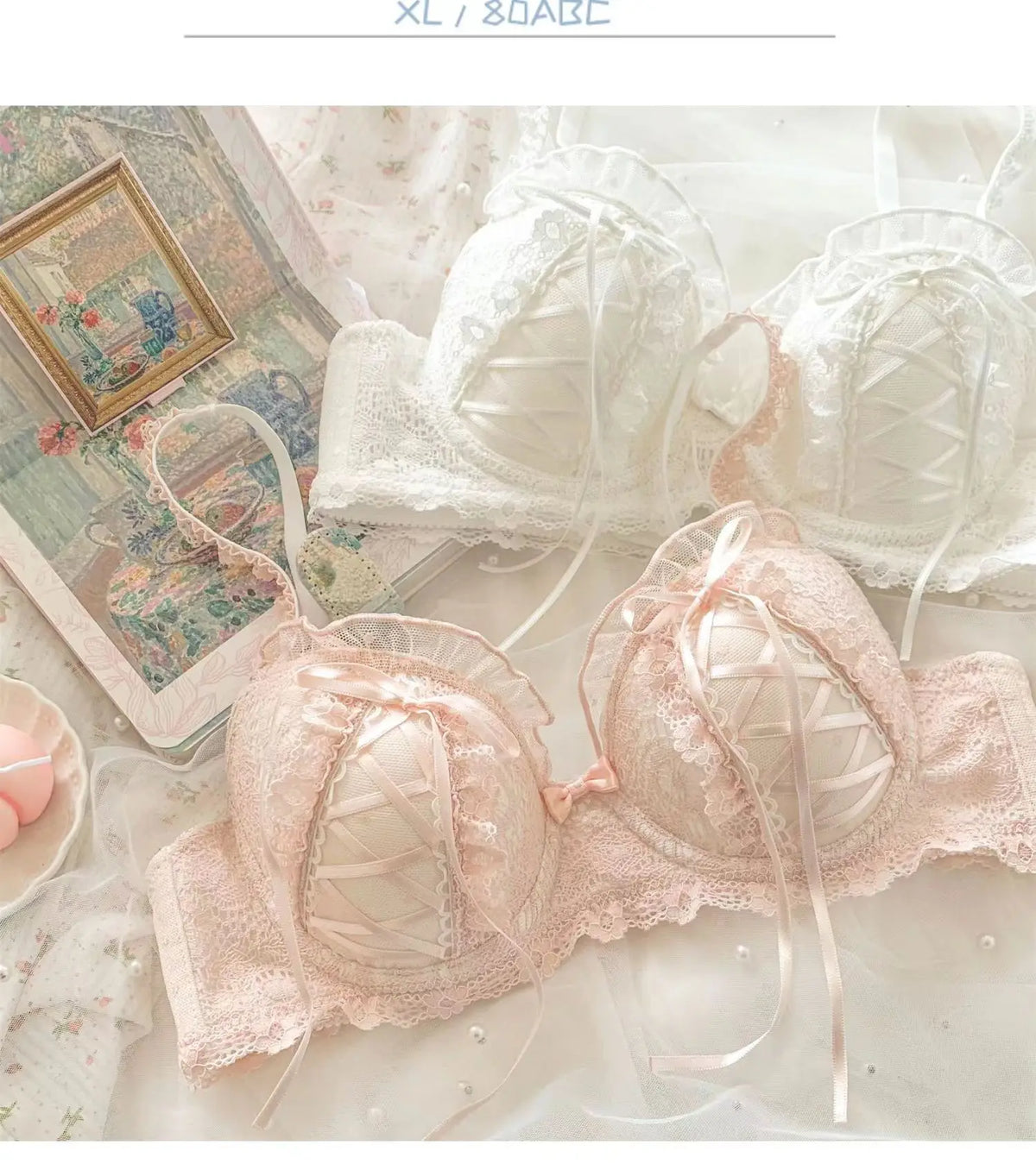 Princess Lolita Bra Set, Pure Lust Lace, Sexy Gathering, Anti-Sagging, Sweet Court Style, Comfortable Underwired Girl Bra Set