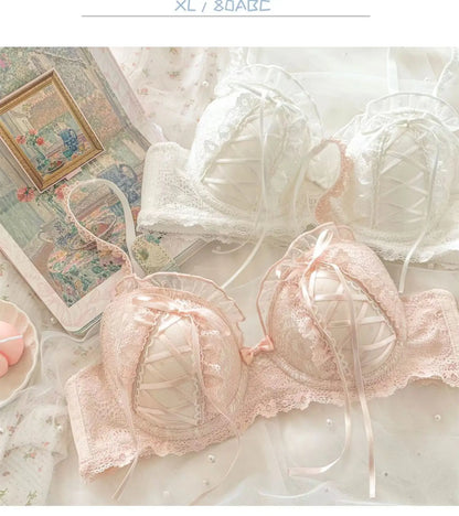 Princess Lolita Bra Set, Pure Lust Lace, Sexy Gathering, Anti-Sagging, Sweet Court Style, Comfortable Underwired Girl Bra Set