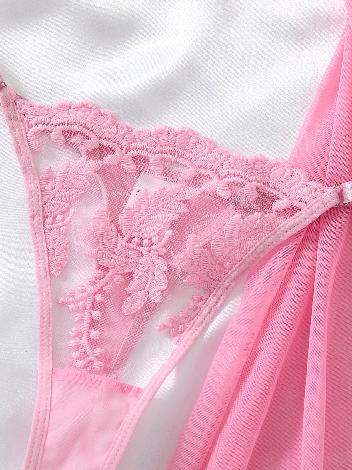 Wine Red Embroidered Sheer Nightgown