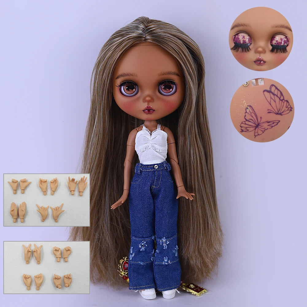 ICY DBS Bryce 1/6 Hand-Painted Doll Set Doll with Black skin, Long Lashes, and Sunspots SD Version