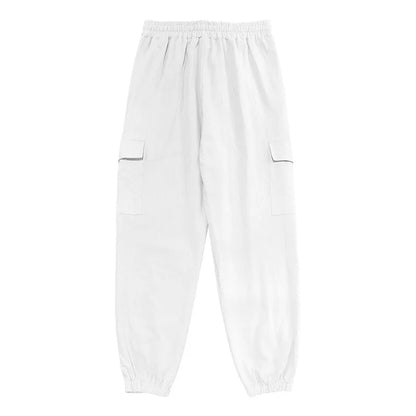 Amazon Cross-Border Cotton and Linen Tied Feet Multi-Pocket Tether Solid Color Loose Drawstring Trousers
