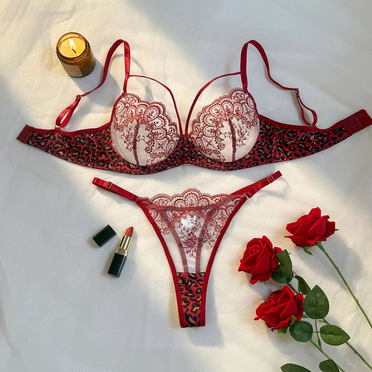 Black Leopard Floral Bra & Brief Set