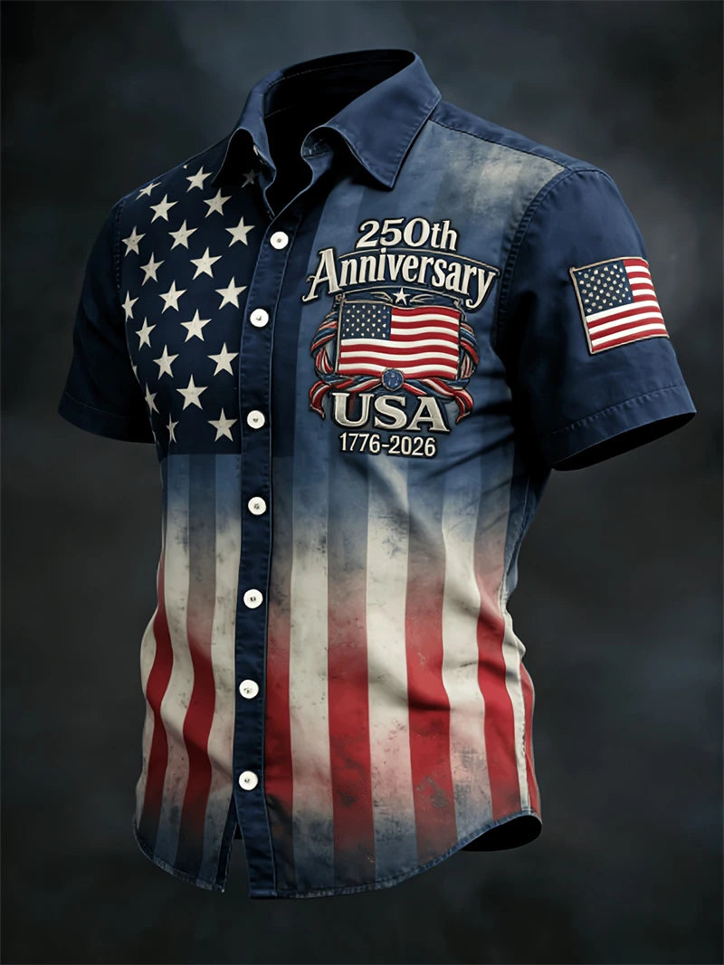 2026 New America 250th Anniversary Hawaiian Shirt Men USA Flag 1776–2026 Shirt American Independence Day Apparel Fourth Of July