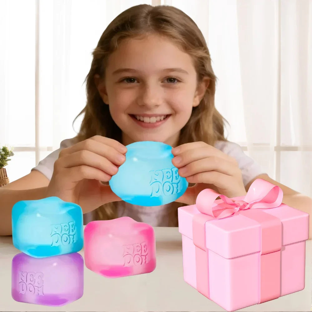 Schylling Nee Doh Jellyfish & Cube Squish Toy, Soft Jelly Squeeze Stress Relief Fidget Toy, Sensory NeeDoh for Kids & Adults