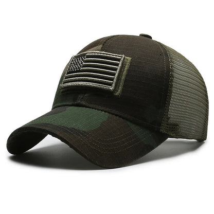 Black Mesh - Backed Baseball Cap with American Flag Patch - Stylish and Patriotic Accessory