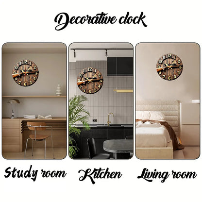 Winchester Rifle Wooden Round Silent Hanging Wall Clock, Suitable For Living Room, Office, Study Room, Bedroom, Home Decoration