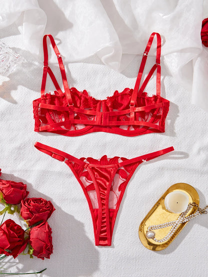 Women's Floral Embroidered Bra & Panty Set
