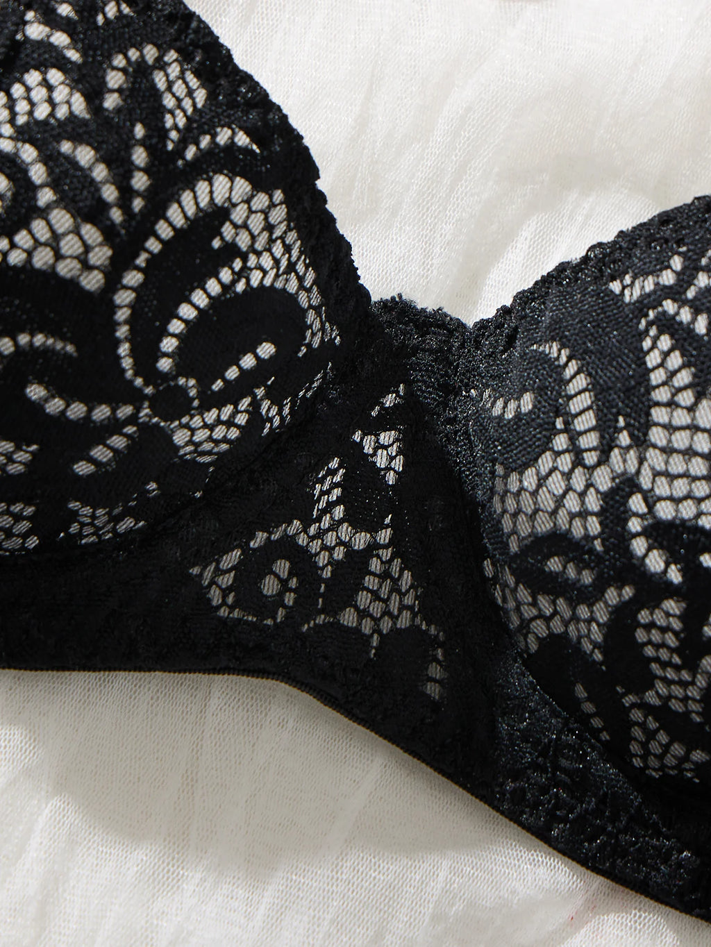 Black Floral Lace Half-Cup Bra