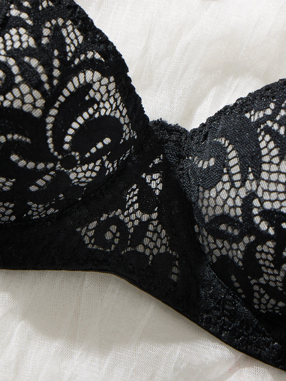 Black Floral Lace Half-Cup Bra