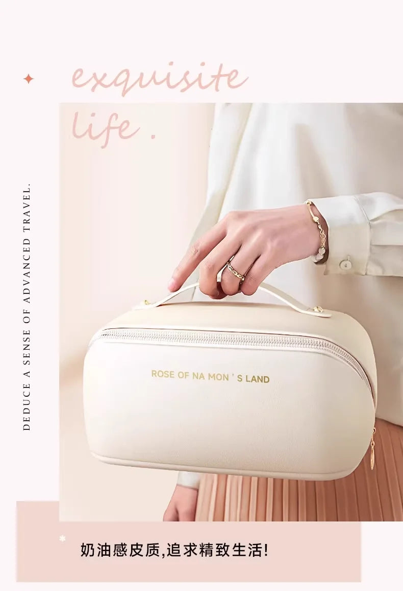 HOMEFISH Luxury Zipper Cosmetic Storage Case, Portable Travel Makeup Organizer Toiletry Bag for Women