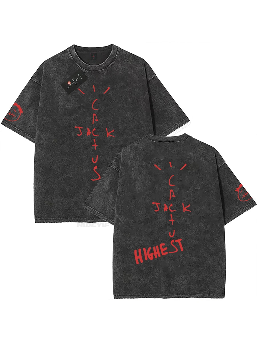 100% Cotton Oversized T Shirt For Men Women HipHop Washed T Shirts cactus jack Short Sleeve Gift Tops look mom i can fly K39