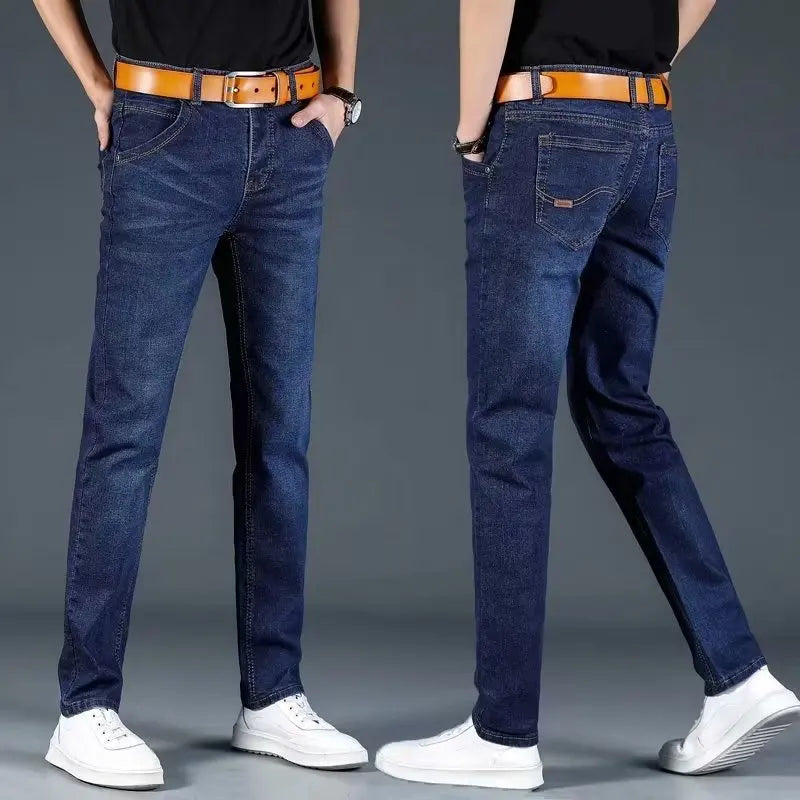 Slim Fit Casual Straight Leg Jeans Men's Lightweight Stretchy Loose Fit Classic Style Youthful Fashion Spring Summer