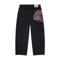 Cherry Blossom Selvedge Embroidery Denim Pants Y2k Retro Men Casual Baggy Straight Wide Leg Jeans High Quality Hiphop Streetwear