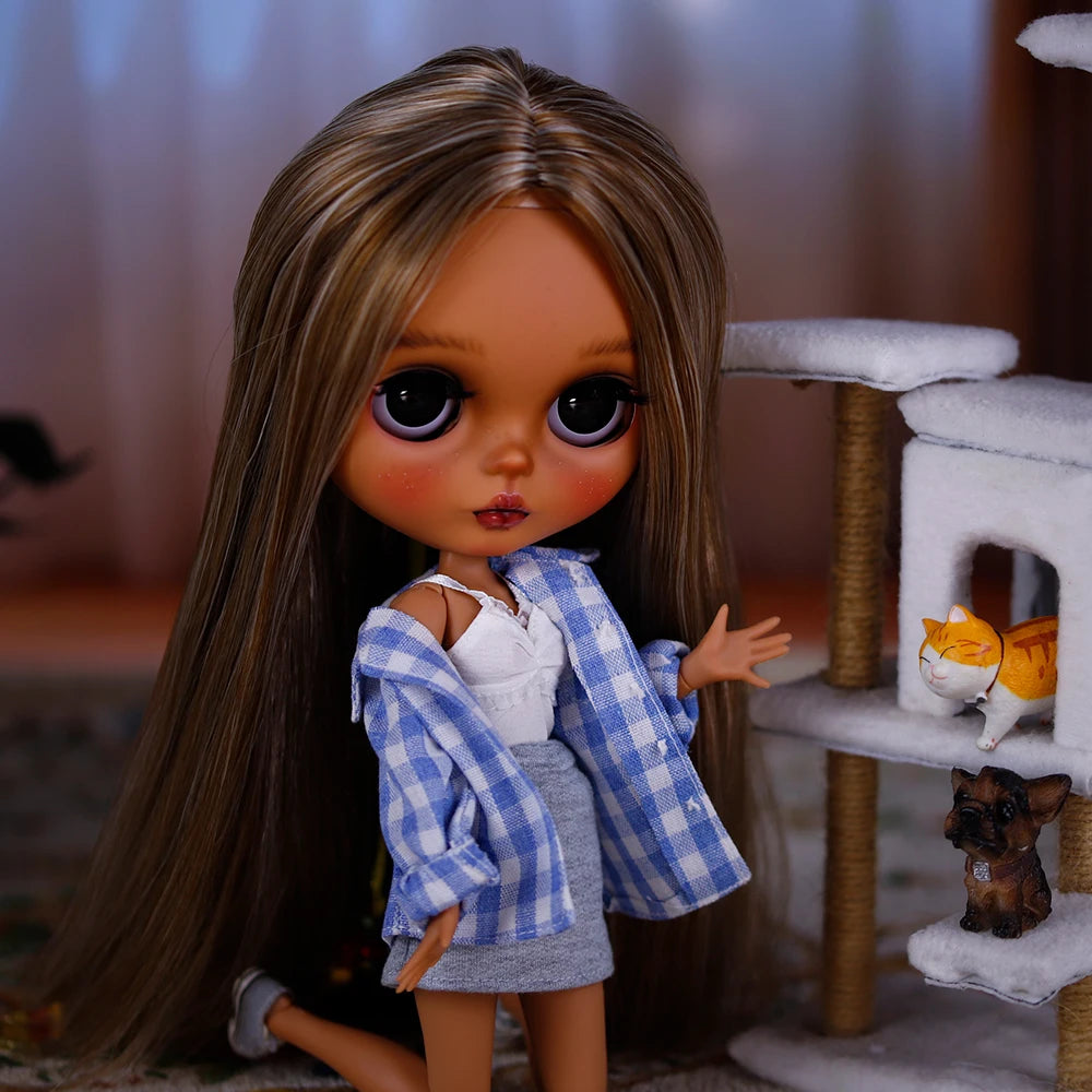 ICY DBS Bryce 1/6 Hand-Painted Doll Set Doll with Black skin, Long Lashes, and Sunspots SD Version