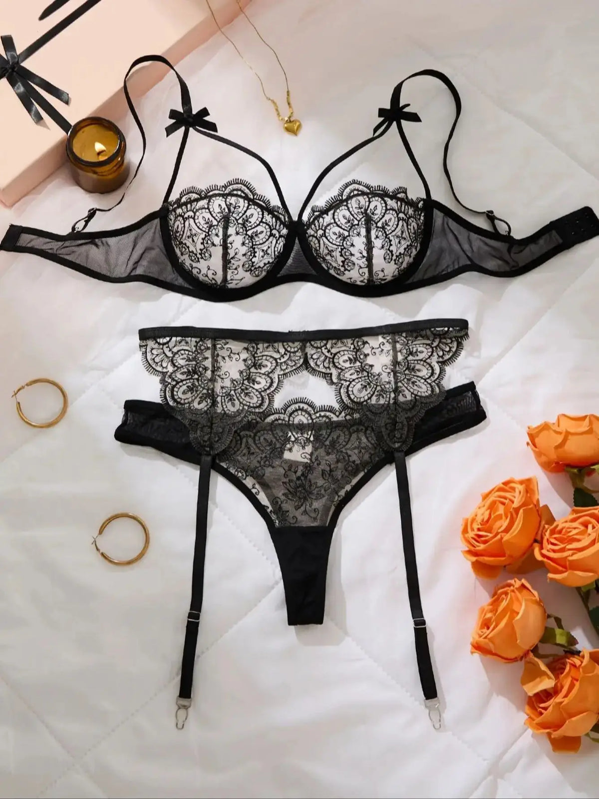 Black Lace Thigh-High Stockings